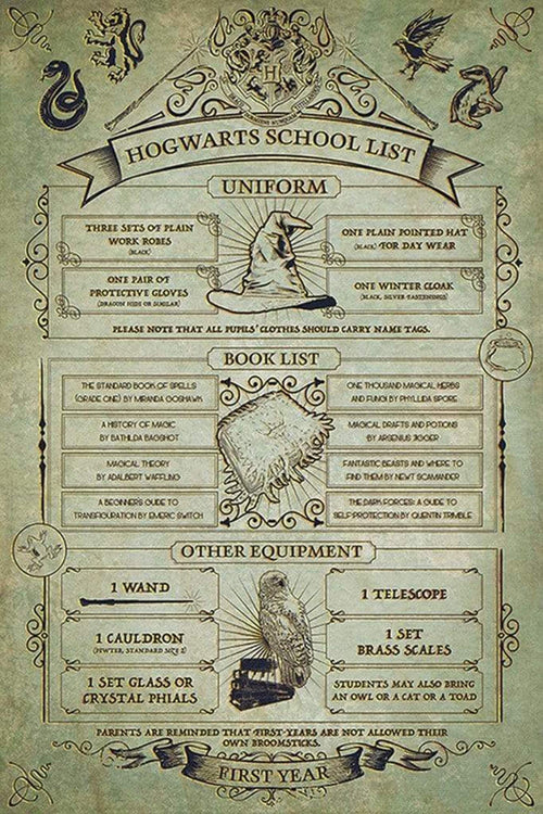 Pyramid Harry Potter Hogwarts School List Affiche 61x91,5cm | Yourdecoration.fr