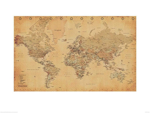 Pyramid World Map Vintage Style affiche art 60x80cm | Yourdecoration.fr