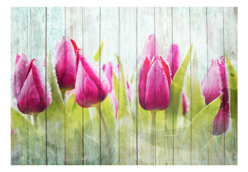Papier Peint - Tulips on White Wood - Intissé