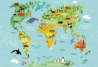 Wizard+Genius Kids World Map Animals Papier Peint Intissé 384x260cm 8 bandes | Yourdecoration.fr