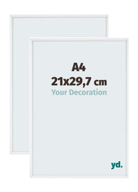 Aurora Aluminium Cadre Photo 21x29-7cm A4 Lot De 2 Blanc Brillant De Face Mesure | Yourdecoration.fr