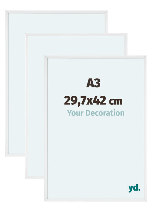 Aurora Aluminium Cadre Photo 29-7x42cm A3 Lot De 3 Blanc Brillant De Face Mesure | Yourdecoration.fr