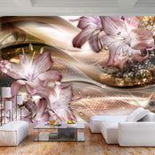 Papier Peint - Lilies on the Wave Brown - Intissé