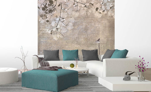 Dimex Beige Leaves Abstract Papier Peint 225x250cm 3 bandes ambiance | Yourdecoration.fr