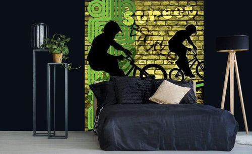 Dimex Bicycle Green Papier Peint 225x250cm 3 bandes ambiance | Yourdecoration.fr