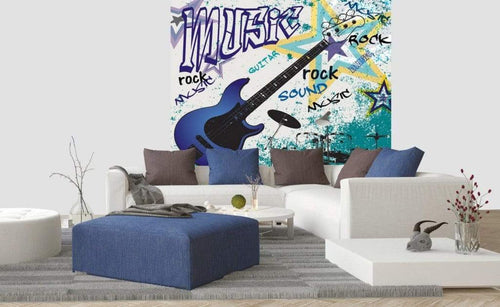Dimex Blue Guitar Papier Peint 225x250cm 3 bandes ambiance | Yourdecoration.fr