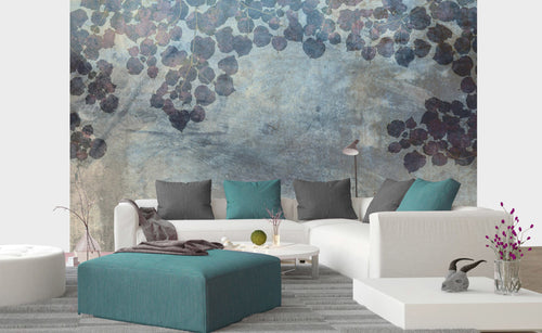 Dimex Blue Leaves Abstract Papier Peint 375x250cm 5 bandes ambiance | Yourdecoration.fr