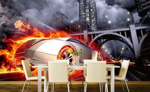 Dimex Car in Flames Papier Peint 375x250cm 5 bandes ambiance | Yourdecoration.fr