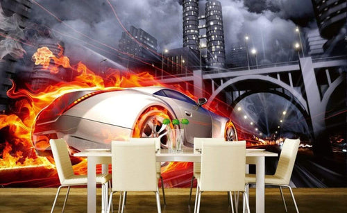 Dimex Car in Flames Papier Peint 375x250cm 5 bandes ambiance | Yourdecoration.fr