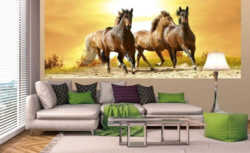Dimex Horses in Sunset Papier Peint 375x150cm 5 bandes ambiance | Yourdecoration.fr