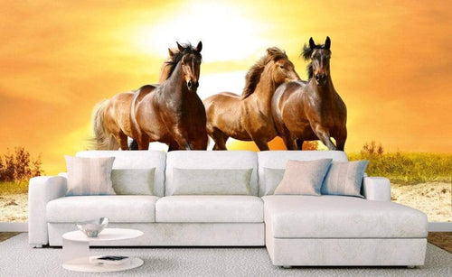 Dimex Horses in Sunset Papier Peint 375x250cm 5 bandes ambiance | Yourdecoration.fr