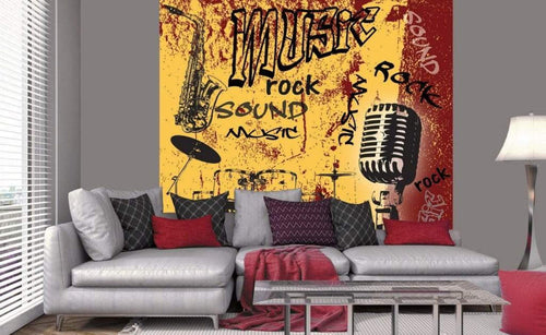 Dimex Music Orange Papier Peint 225x250cm 3 bandes ambiance | Yourdecoration.fr