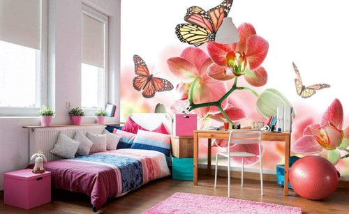 Dimex Orchids and Butterfly Papier Peint 375x250cm 5 bandes ambiance | Yourdecoration.fr