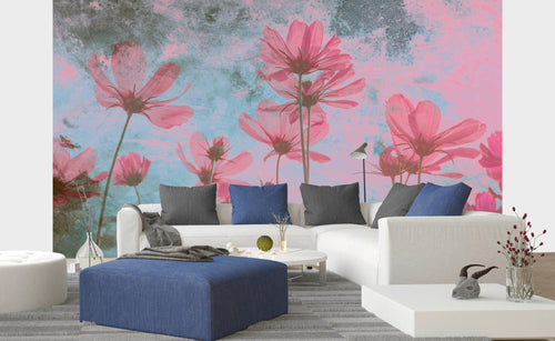 Dimex Pink Flower Abstract Papier Peint 375x250cm 5 bandes ambiance | Yourdecoration.fr