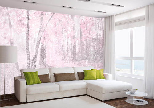 Dimex Pink Forest Abstract Papier Peint 375x250cm 5 bandes ambiance | Yourdecoration.fr