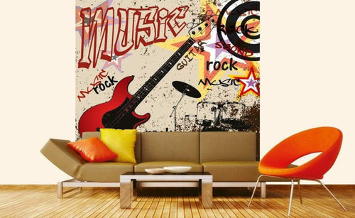 Dimex Red Guitar Papier Peint 225x250cm 3 bandes ambiance | Yourdecoration.fr