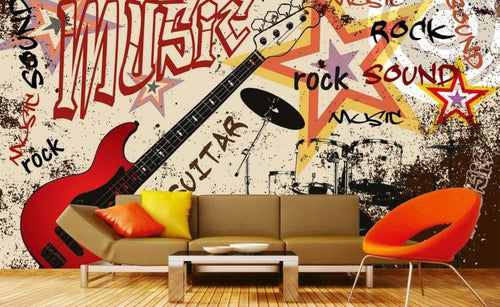 Dimex Red Guitar Papier Peint 375x250cm 5 bandes ambiance | Yourdecoration.fr