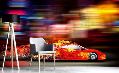 Dimex Speeding Car Papier Peint 375x250cm 5 bandes ambiance | Yourdecoration.fr