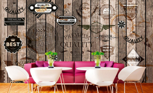 Dimex Vintage Labels Papier Peint 375x250cm 5 bandes ambiance | Yourdecoration.fr