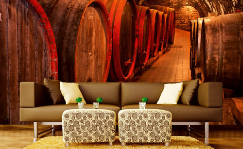 Dimex Wine Barrel Papier Peint 375x250cm 5 bandes ambiance | Yourdecoration.fr
