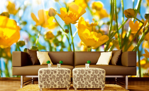 Dimex Yellow Flowers Papier Peint 375x250cm 5 bandes ambiance | Yourdecoration.fr