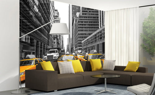 Dimex Yellow Taxi Papier Peint 225x250cm 3 bandes ambiance | Yourdecoration.fr
