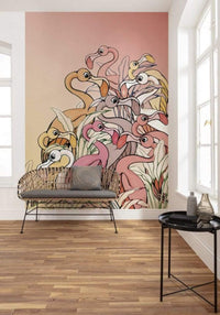 Komar Flamingos and Lillys Papier Peint Intissé 200x280cm 4 bandes | Yourdecoration.fr