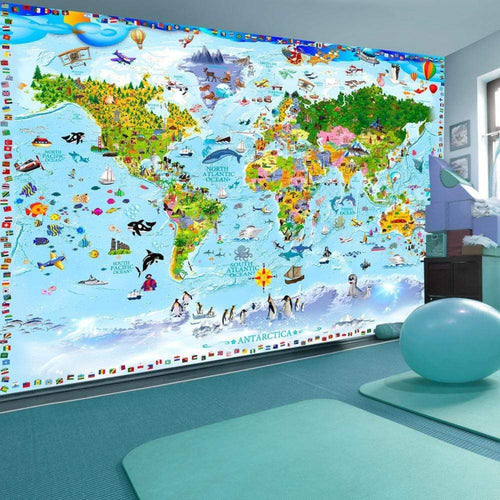 Papier Peint - World Map for Kids 250x175cm - Intissé