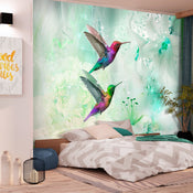 Papier Peint - Colourful Hummingbirds Green - Intissé