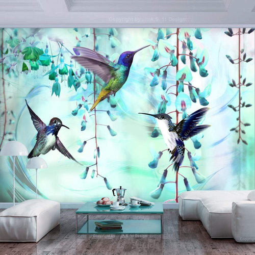 Papier Peint - Flying Hummingbirds Green 350x245cm - Intissé