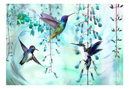 Papier Peint - Flying Hummingbirds Green - Intissé