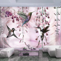 Papier Peint - Flying Hummingbirds Pink - Intissé