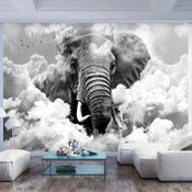 Papier Peint - Elephant in the Clouds Black and White - Intissé