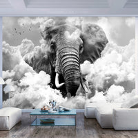 Papier Peint - Elephant in the Clouds Black and White - Intissé