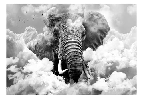 Papier Peint - Elephant in the Clouds Black and White - Intissé