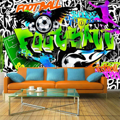 Papier Peint - Football Graffiti 100x70cm - Intissé