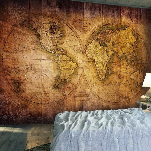 Papier Peint - World on Old Map 300x210cm - Intissé