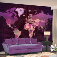 Papier Peint - Purple World Map - Intissé