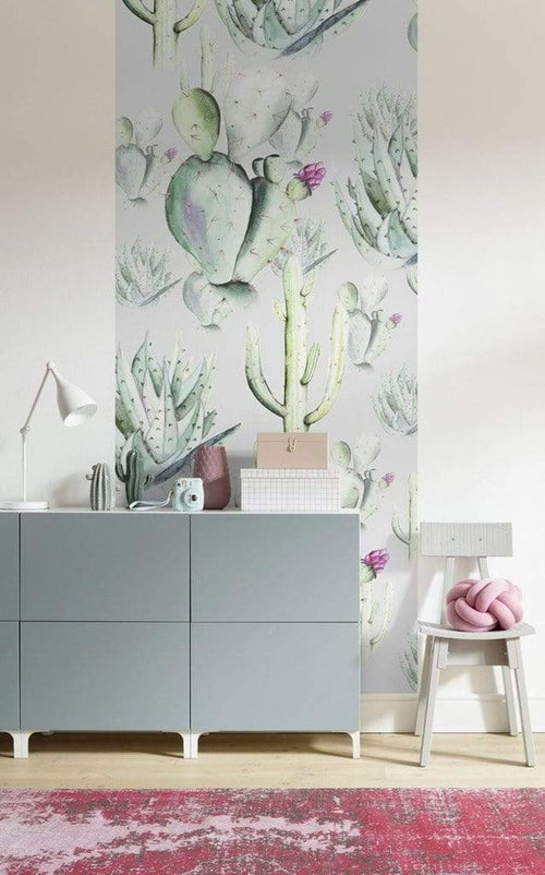 Komar Cactus Grey Papier Peint Intissé 100x250cm 1 bande ambiance | Yourdecoration.fr
